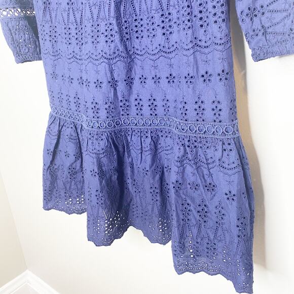 J crew Eyelet Flutter Hem Dress Navy Size 2 - Picture 5 of 11